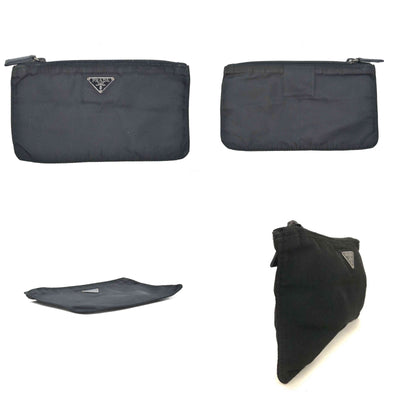 $650 PRADA Logo Plate Nylon Cosmetic Pouch Bag Black