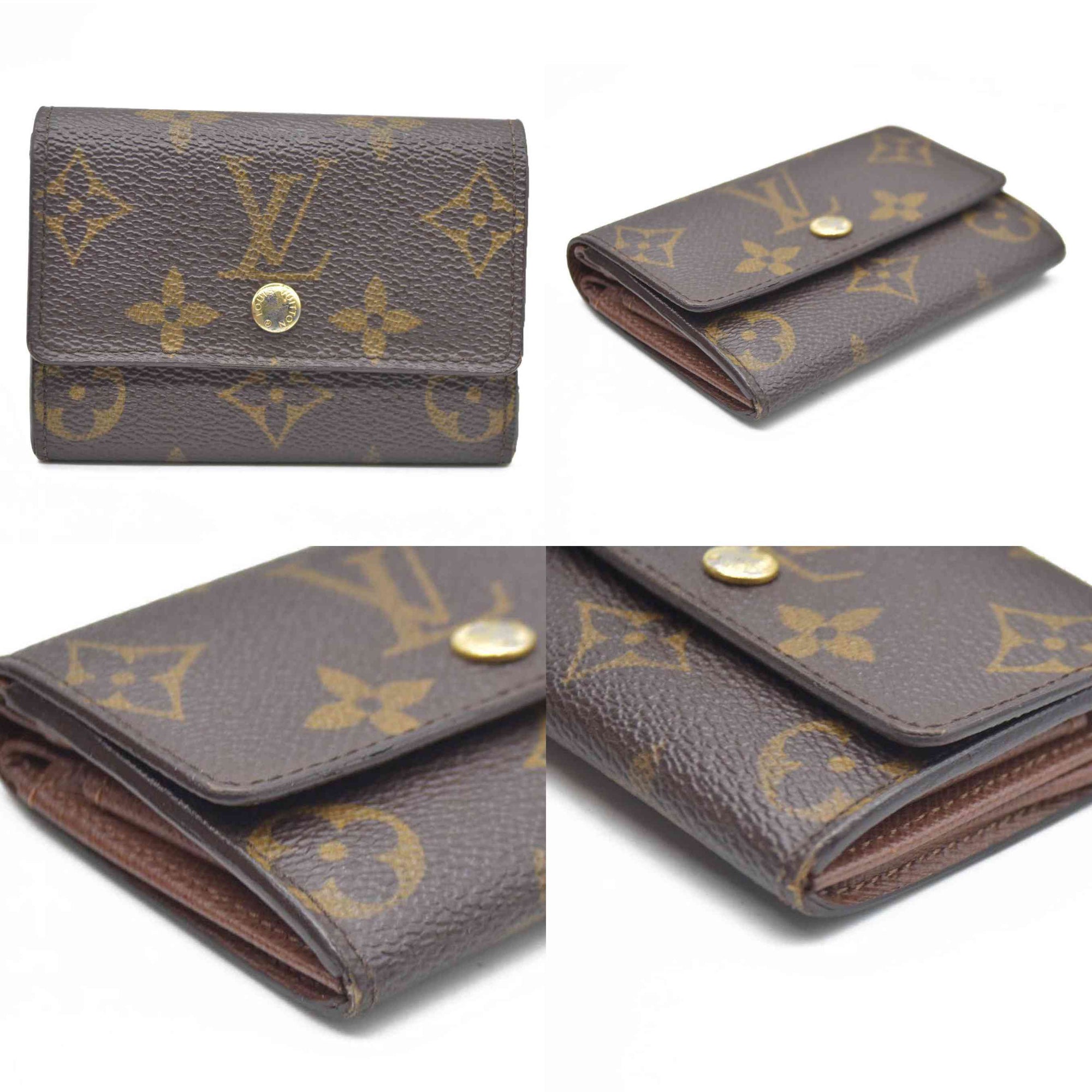 AUCTION $430 Louis Vuitton Monogram Porte Monnaie Plat Coin Purse Wallet Brown