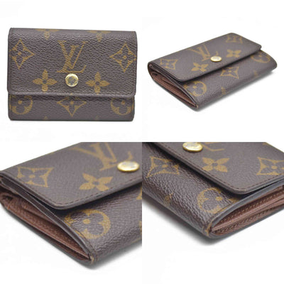AUCTION $430 Louis Vuitton Monogram Porte Monnaie Plat Coin Purse Wallet Brown