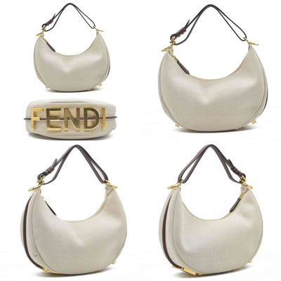 $2800 Fendi Beige Canvas Fendigraphy Small Hobo Shoulder Bag Handbag