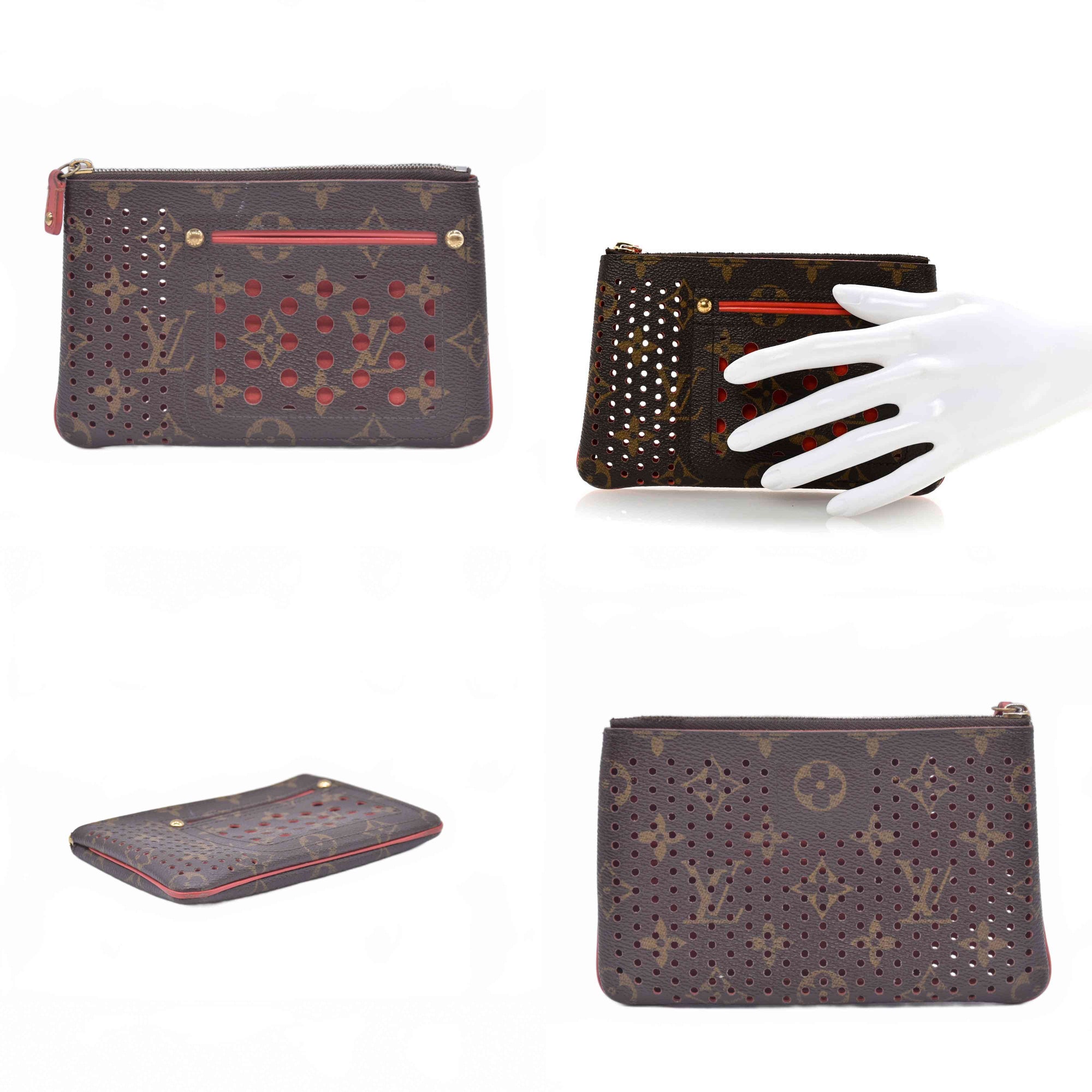$530 Louis Vuitton Monogram Perforated Pochette Plat Orange