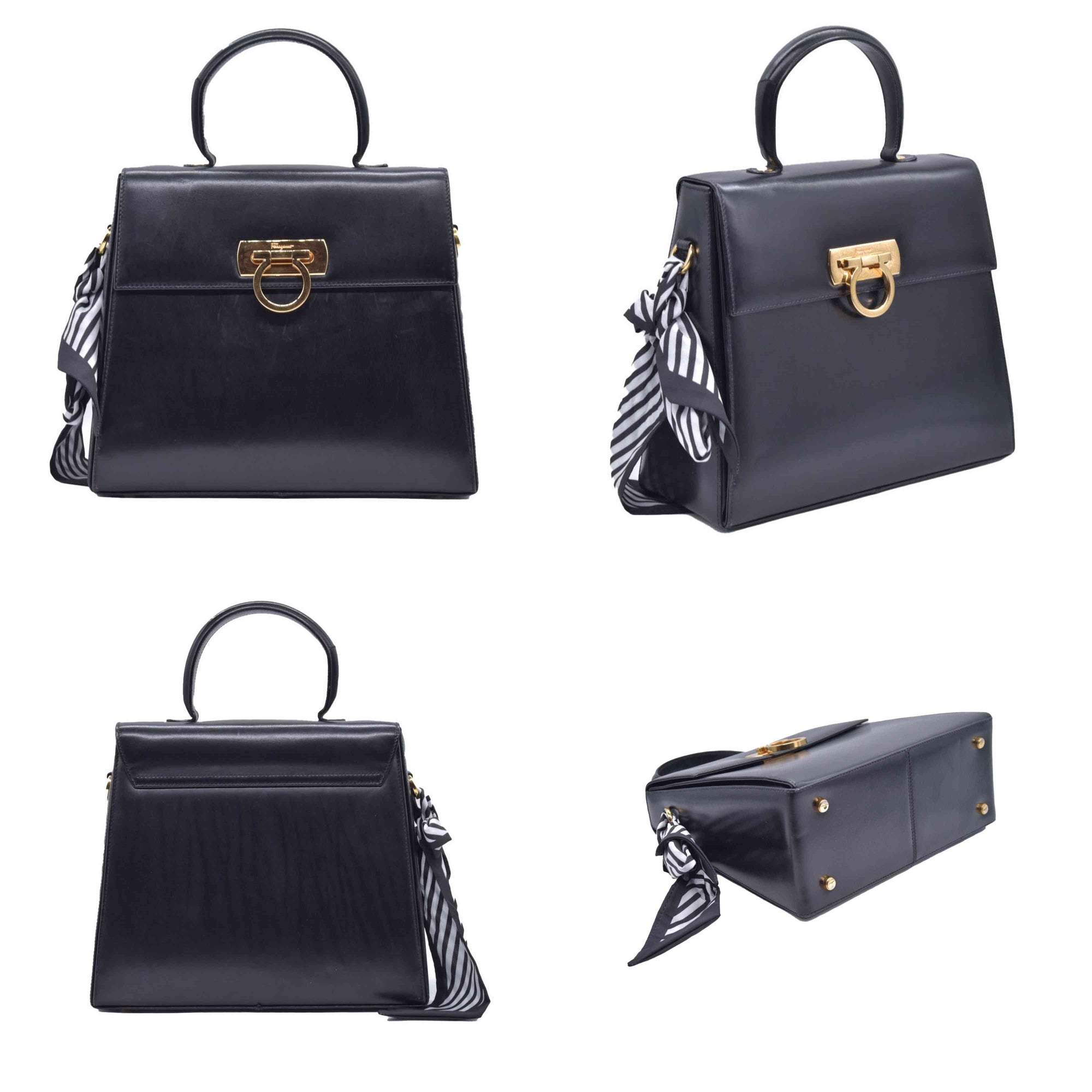 $1450 SALVATORE FERRAGAMO Smooth Calfskin Gancini Top Handle Bag CONSIGNMENT 10021181