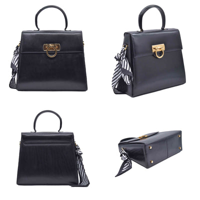$1450 SALVATORE FERRAGAMO Smooth Calfskin Gancini Top Handle Bag CONSIGNMENT 10021181