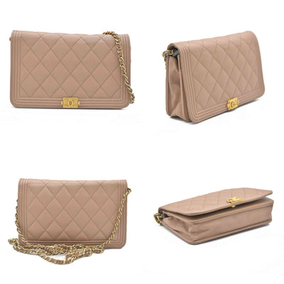 $3575 Chanel Caviar Quilted Boy Wallet On Chain WOC Dark Beige