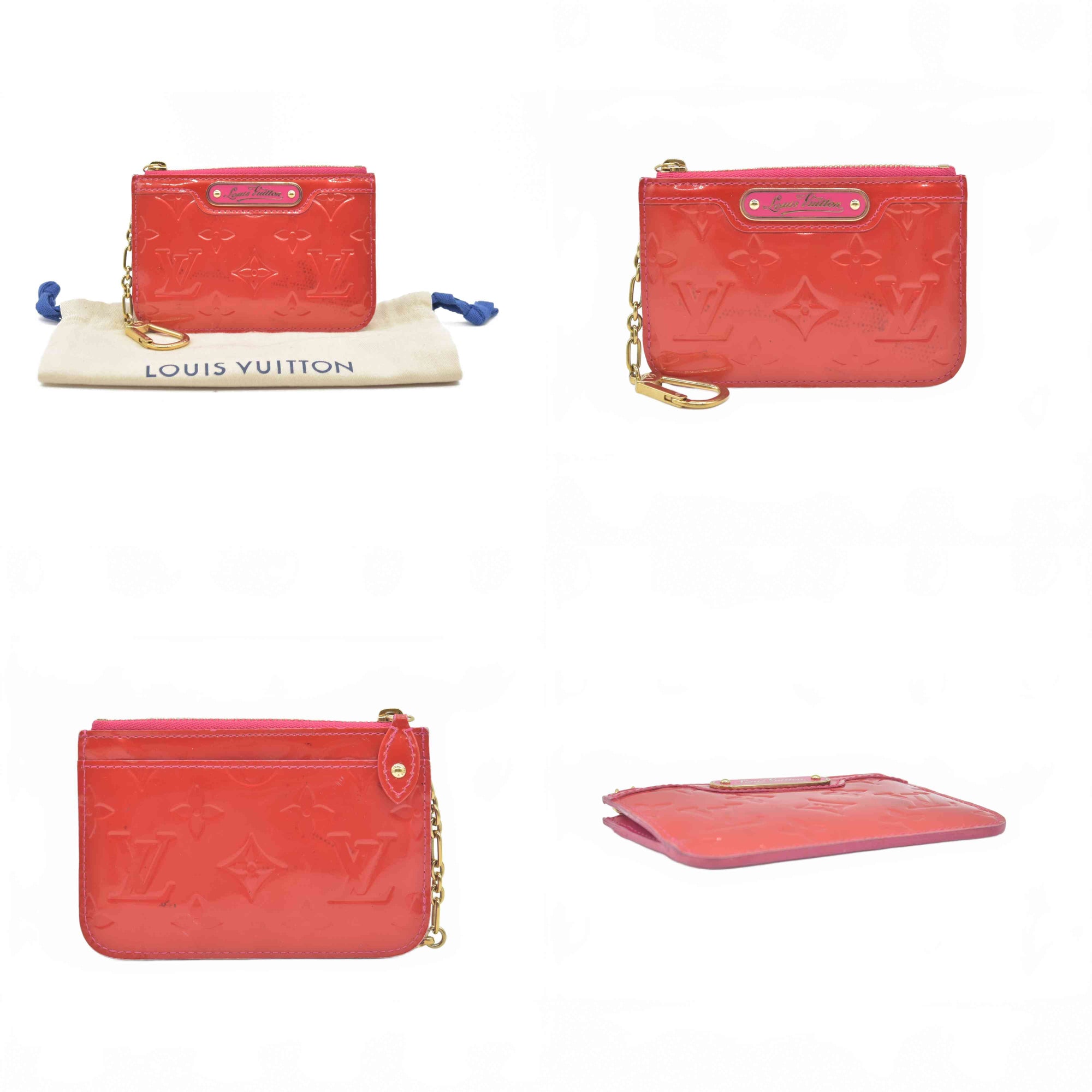 $390 2009 Louis Vuitton Monogram Vernis Key Pouch Pink CA1049
