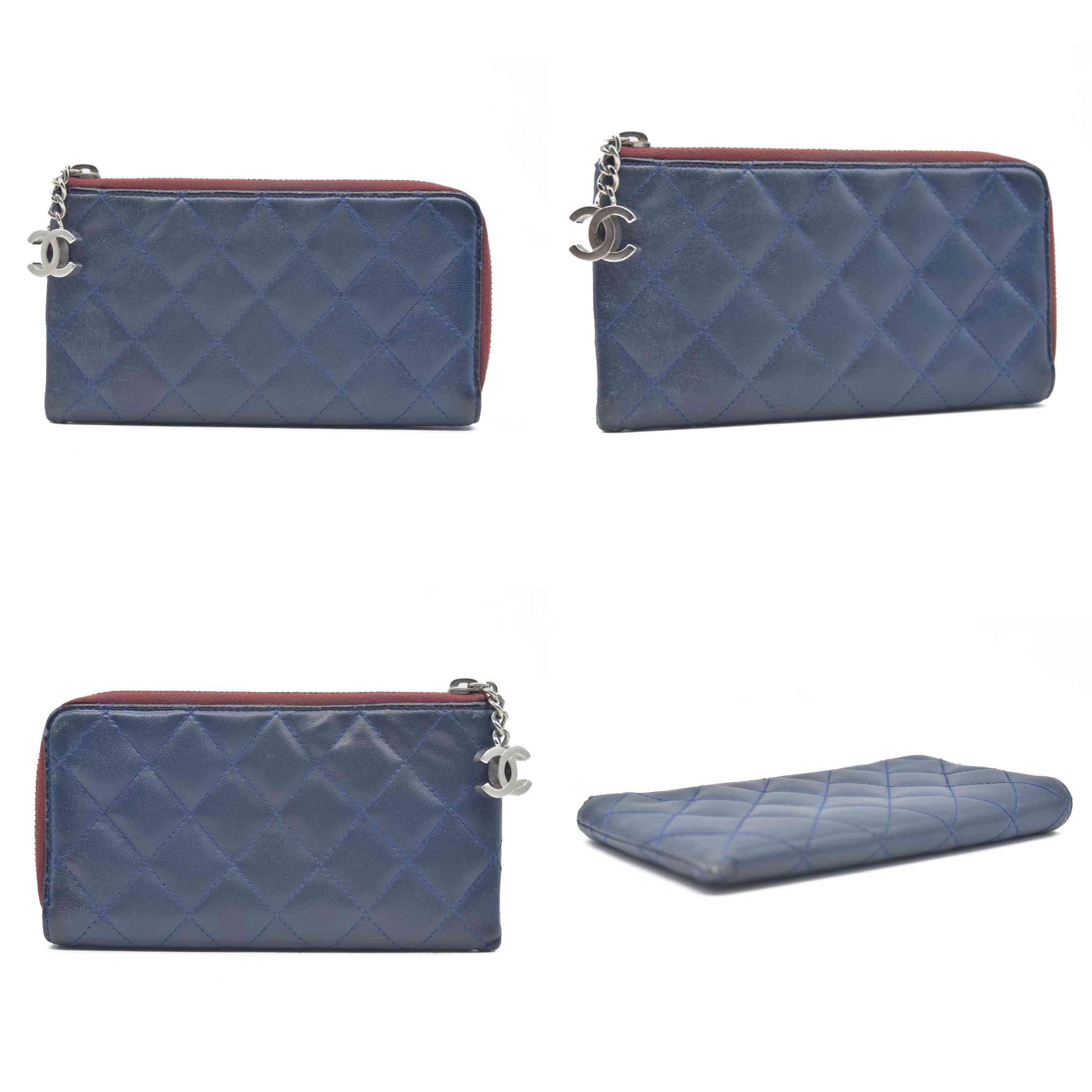 Chanel Long Quilted Charm Wallet CC Navy Blue CONSIGNMENT