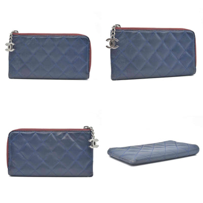 Chanel Long Quilted Charm Wallet CC Navy Blue CONSIGNMENT