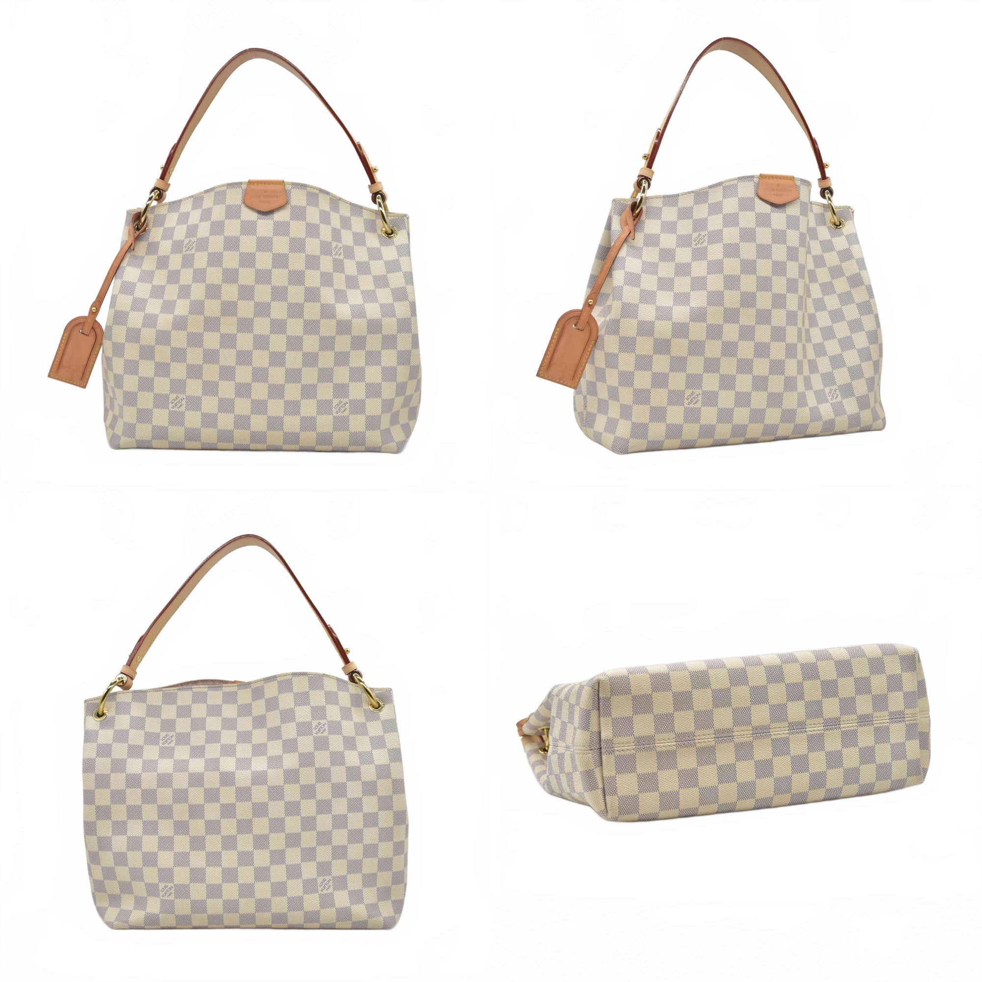 $1980 Louis Vuitton Graceful PM Rose Ballerine White Damier Azur Canvas Tote RFID