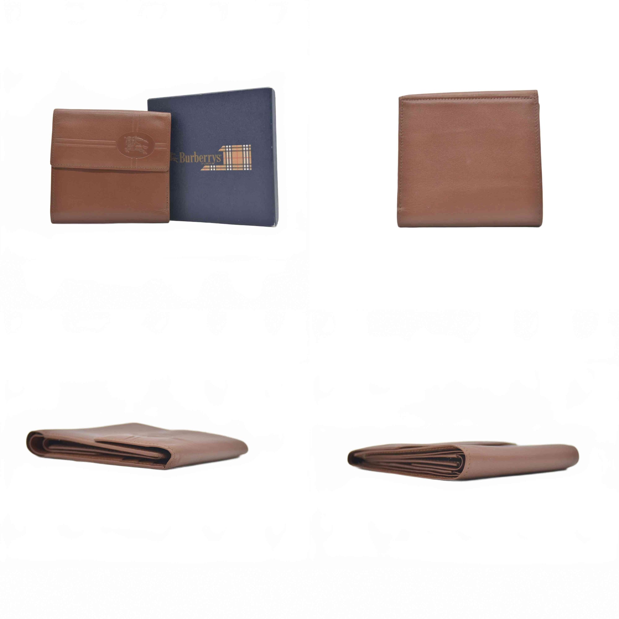 $560 Burberry Leather Small Folding Wallet Brown