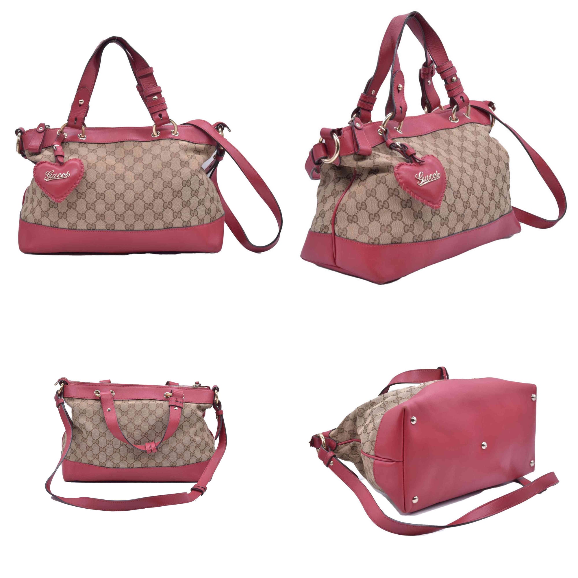 $1250 Gucci Monogram Valentine Tote Red