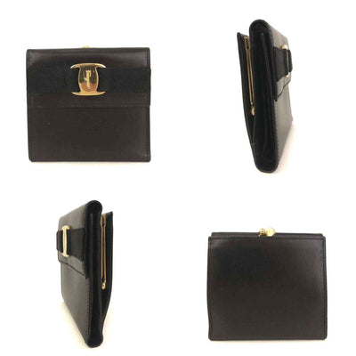 Salvatore Ferragamo Vara Leather Trifold Wallet Black