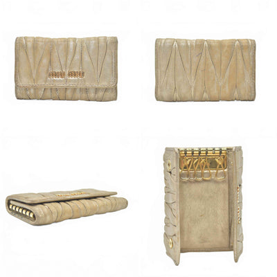 Miu Miu Matelassé Leather Card Holder Key Case Gold