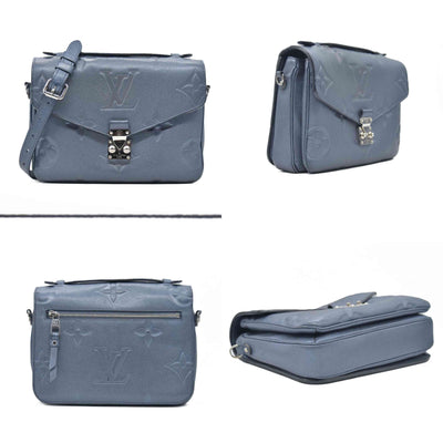 $3100 Louis Vuitton Metallic Empreinte Monogram Giant Pochette Metis Navy Nacre