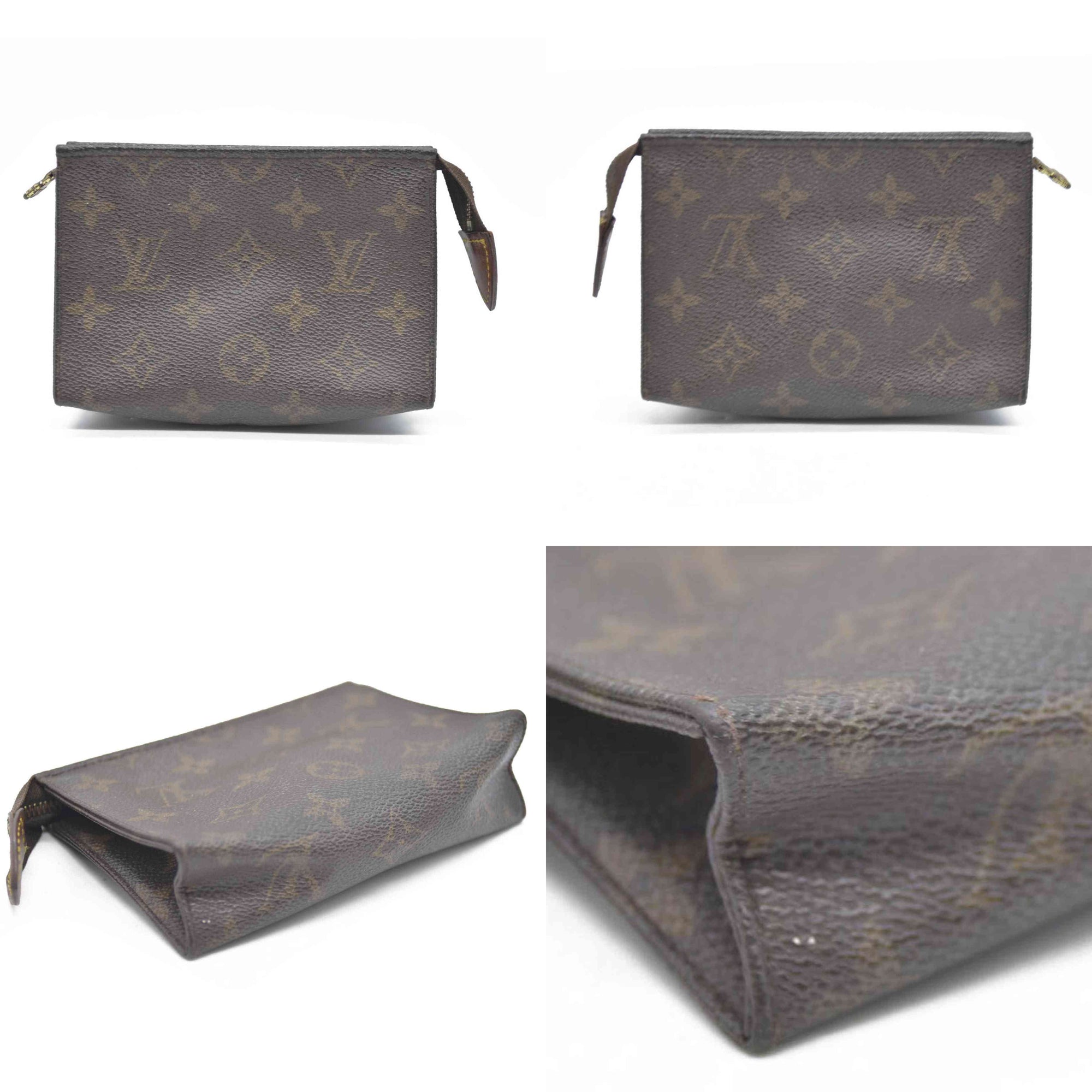 Louis Vuitton Monogram Poche Toilette 15 Cosmetics Pouch Purse Brown MB0042