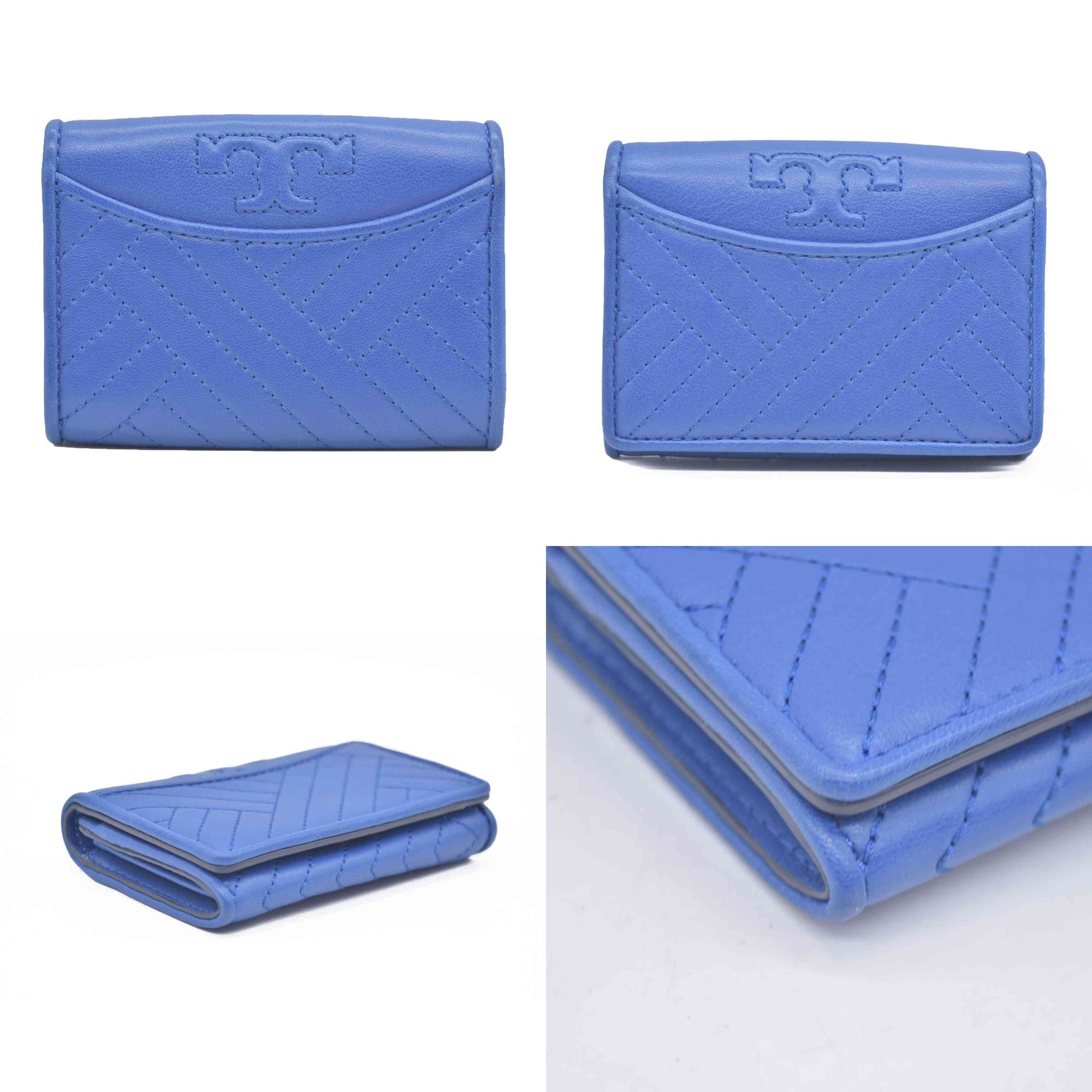 $175 Tory Burch Alexa Foldable Mini Wallet Regal Blue CONSIGNMENT