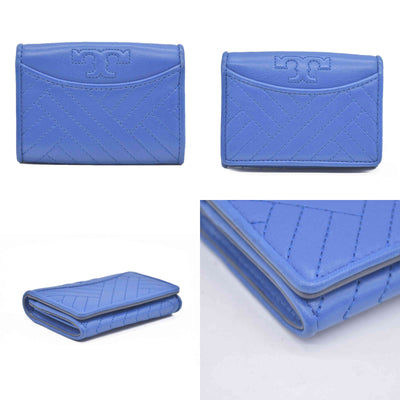 $175 Tory Burch Alexa Foldable Mini Wallet Regal Blue CONSIGNMENT