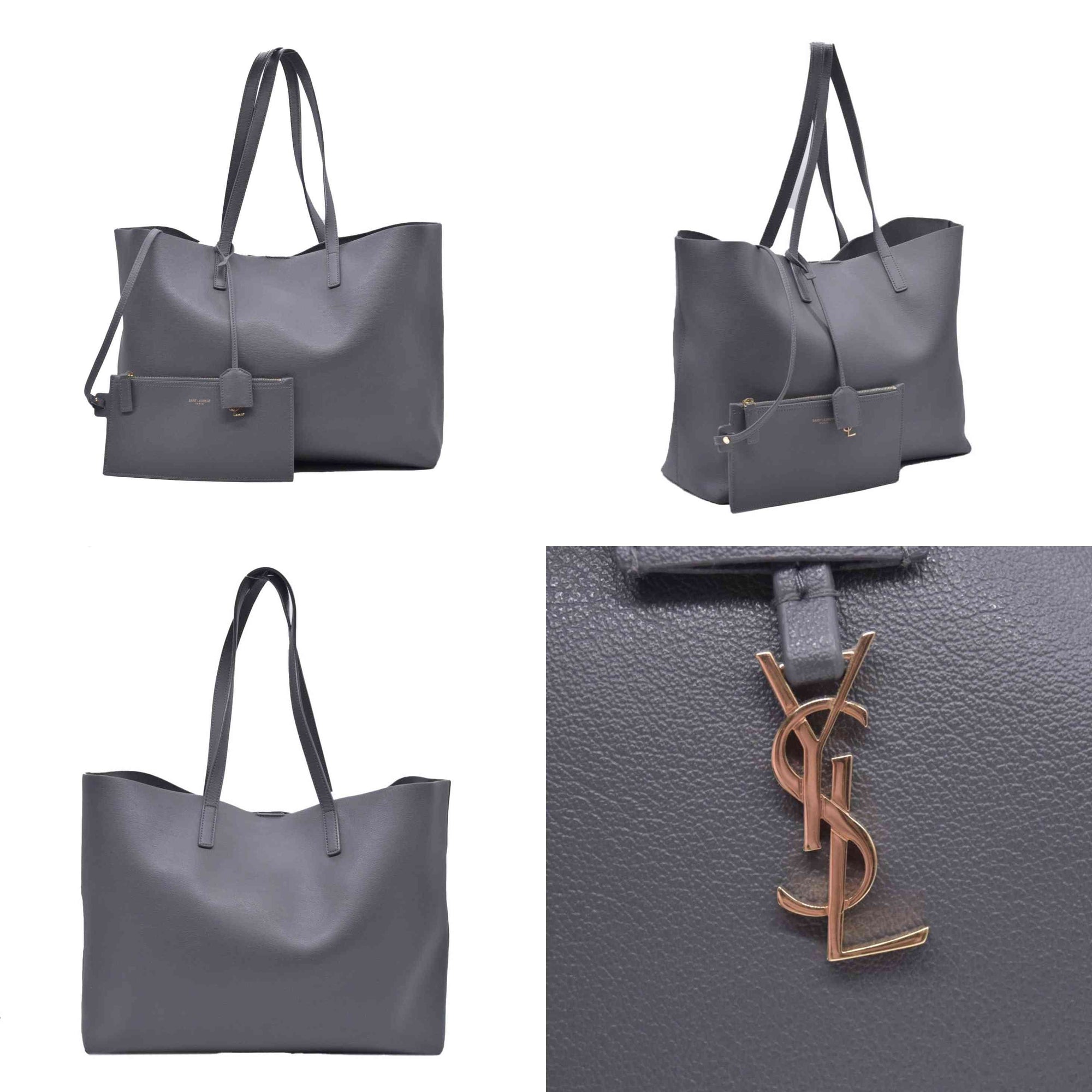 $1350 SAINT LAURENT Calfskin Shopping Toy Tote Grey CONSIGNMENT 10021250
