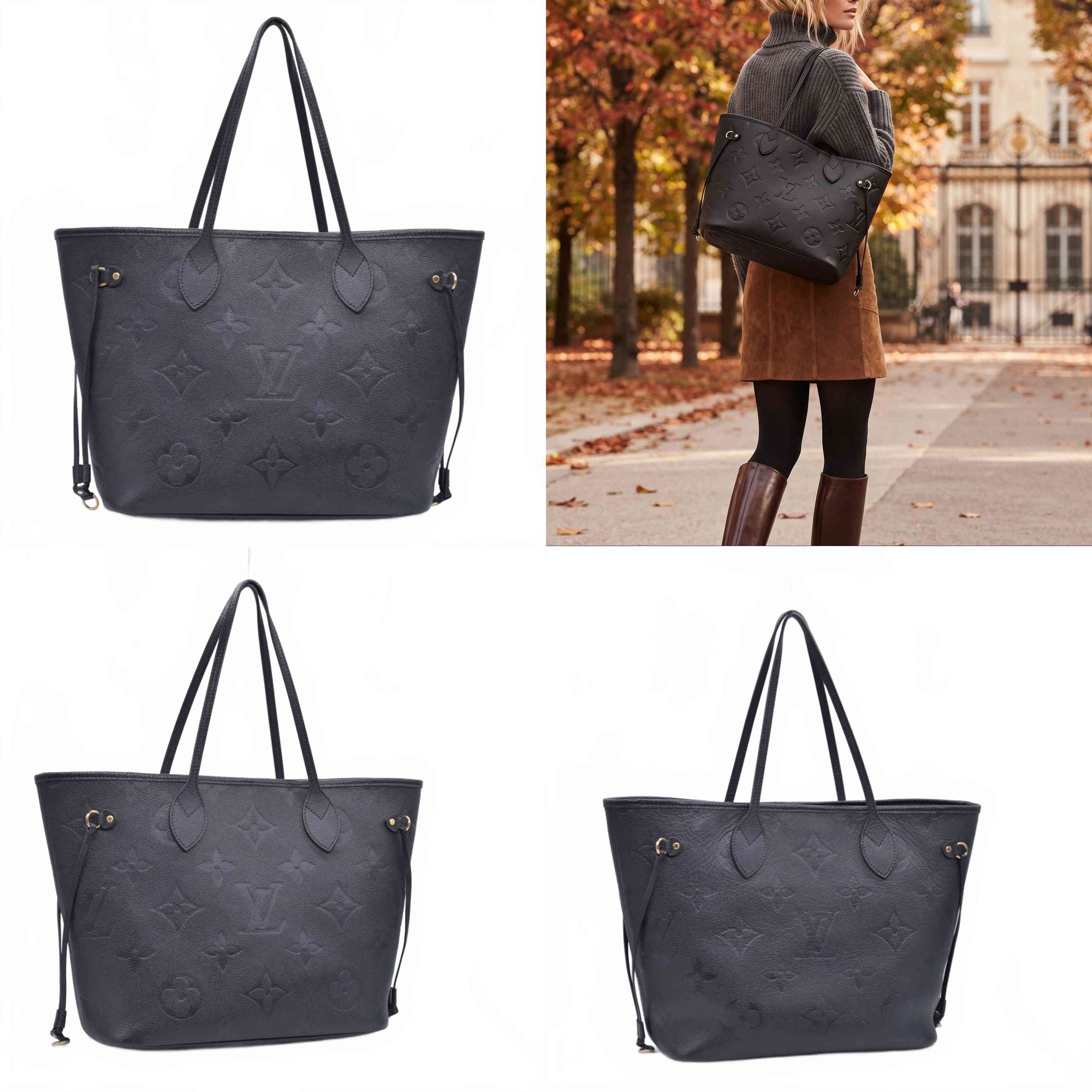 $3050 Louis Vuitton Empreinte Monogram Giant Neverfull MM Black FRANCE RFID