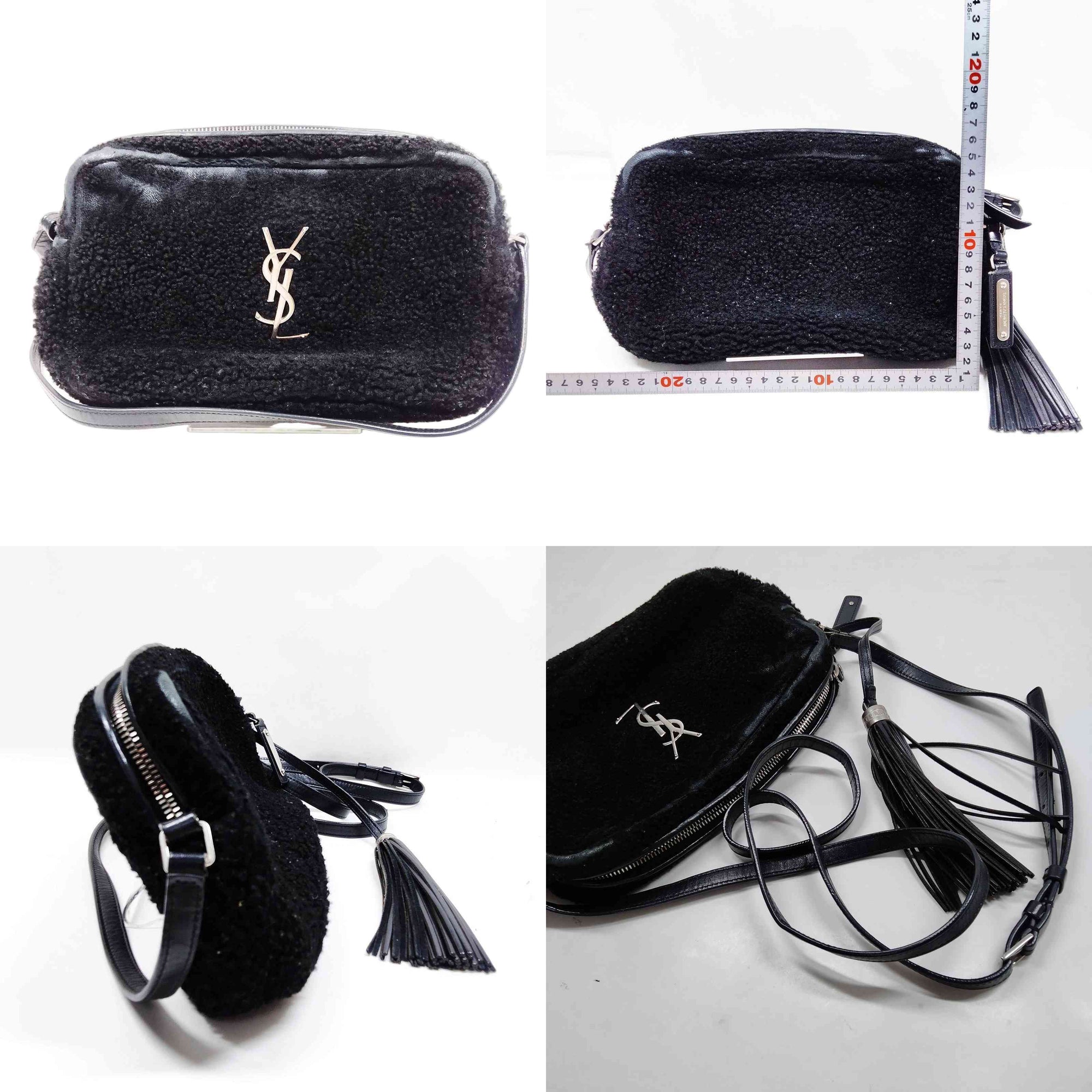 $1690 Saint Laurent Mini Lou Camera Bag Monogram Shearling Black 10020817
