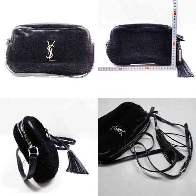 $1690 Saint Laurent Mini Lou Camera Bag Monogram Shearling Black 10020817