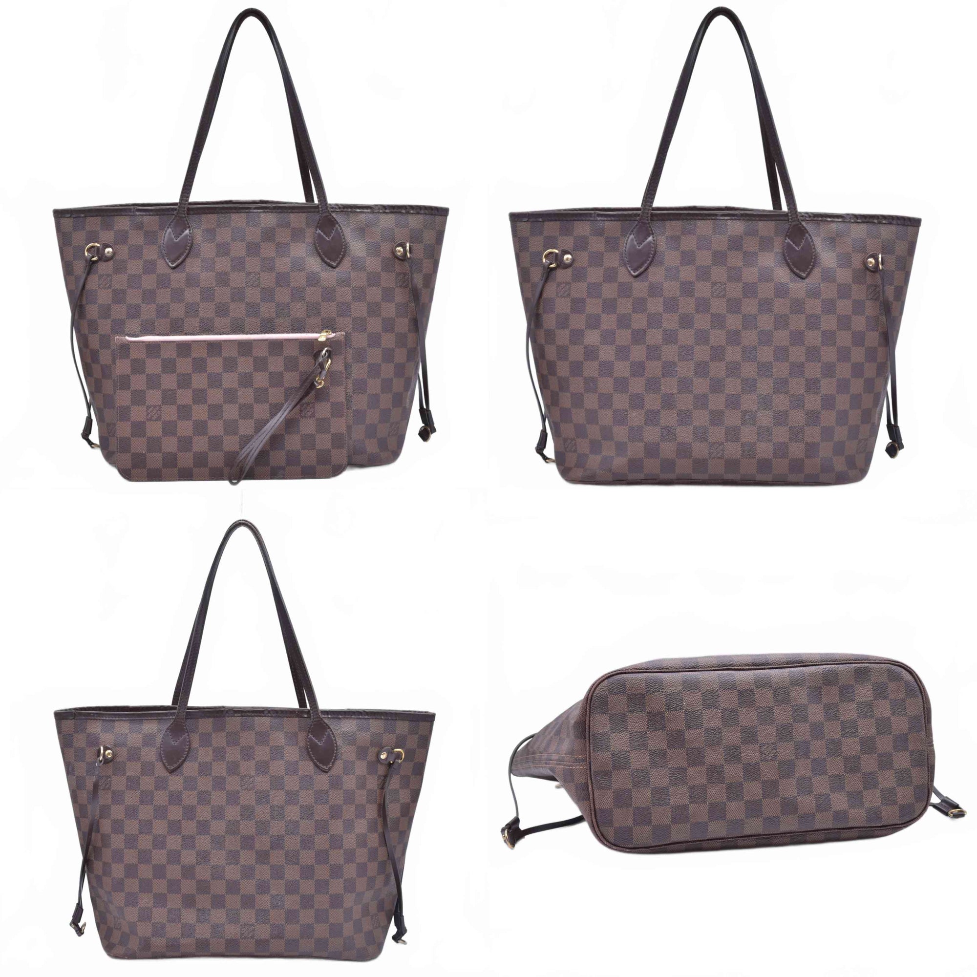 $2240 2018 Louis Vuitton Damier Ebene Neverfull MM Rose Ballerine with Pouch 10021111 SD2168