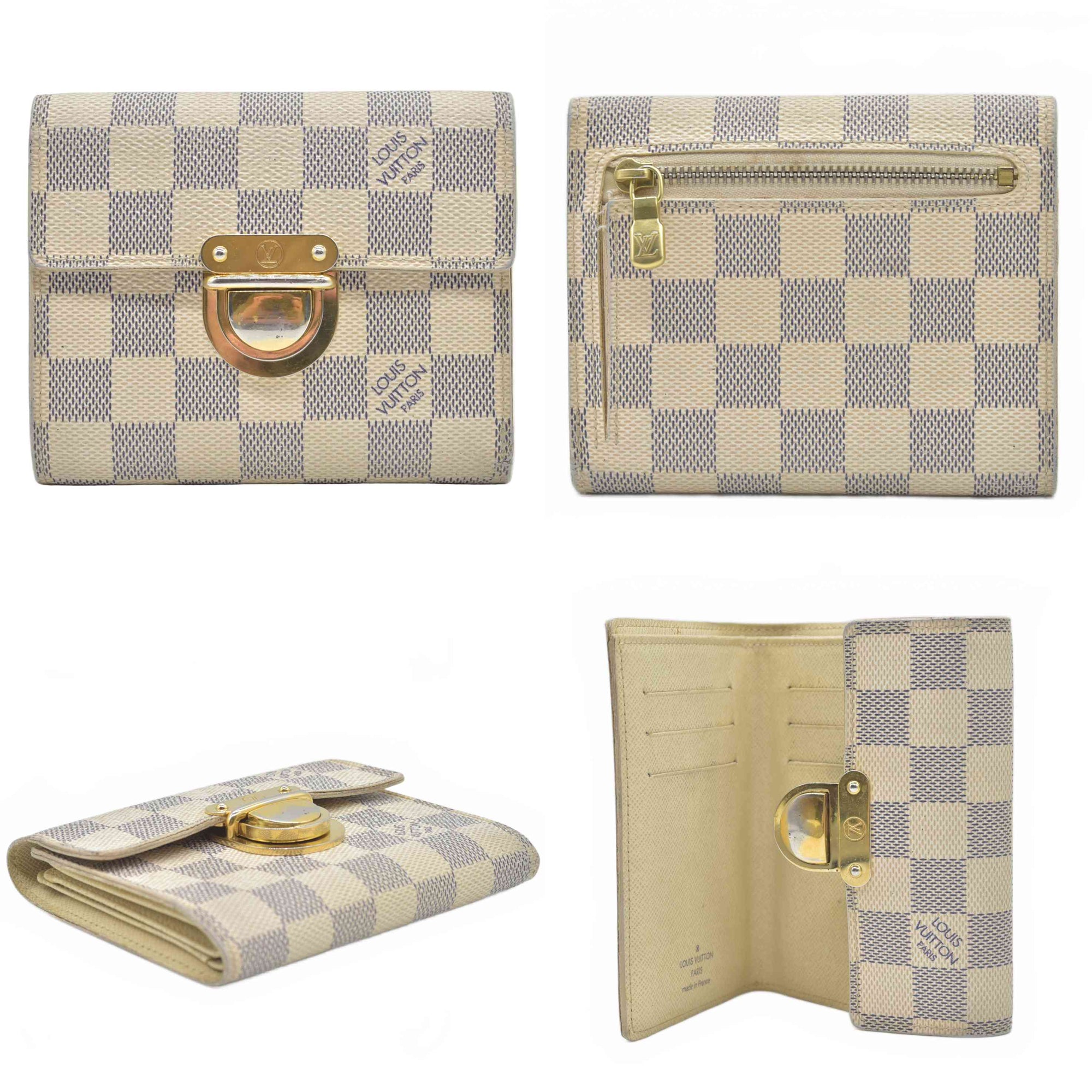 Louis Vuitton Damier Azur Porte Feiulle Koala Trifold Wallet White TH4059