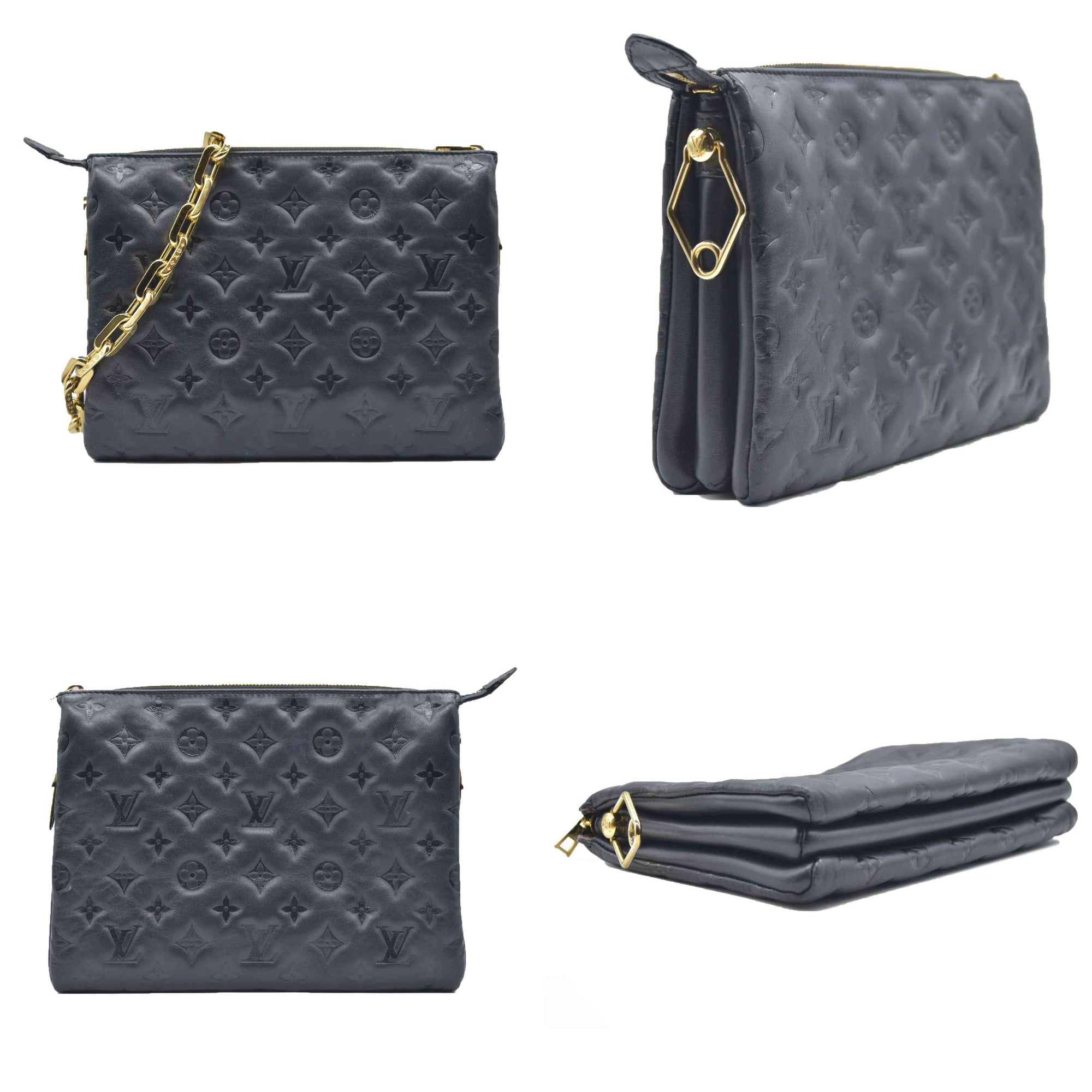 $4950 LOUIS VUITTON  Lambskin Embossed Monogram Coussin PM Black