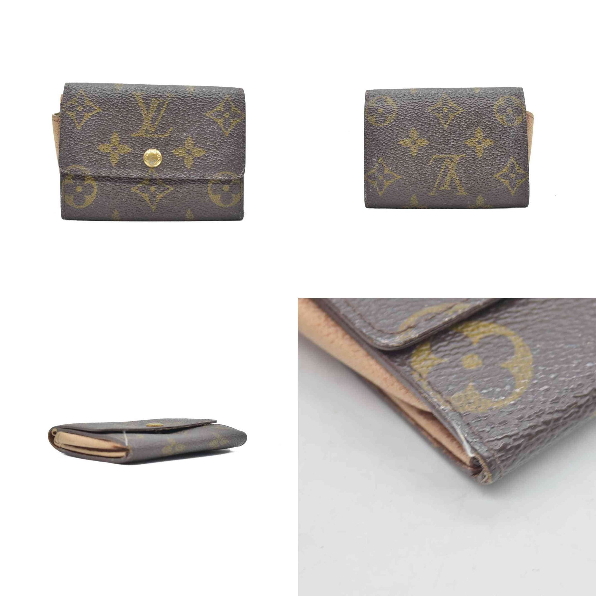 $435 Louis Vuitton Monogram Porte Monnaie Plat Coin Purse Wallet Brown MI1802