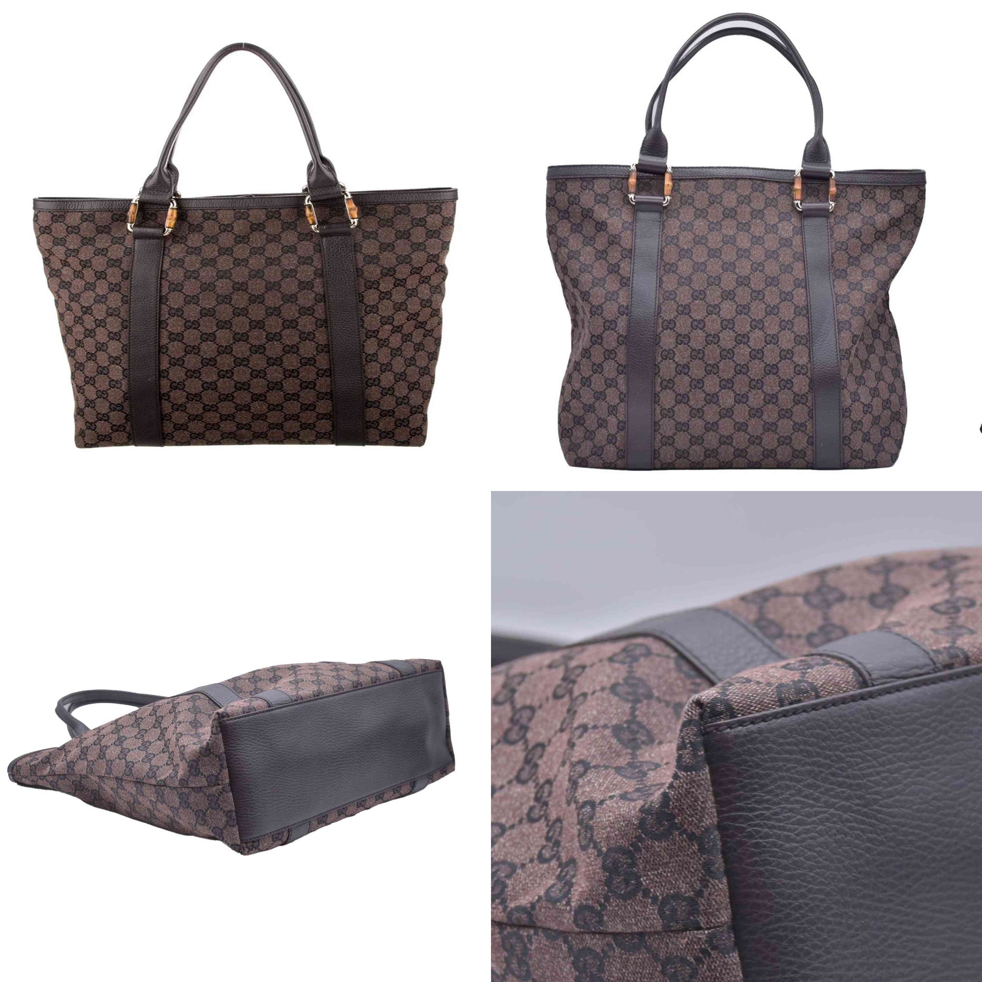 $1450 GUCCI GG Canvas Bamboo Ring Handle Tote Bag Brown CONSIGNMENT 10021346