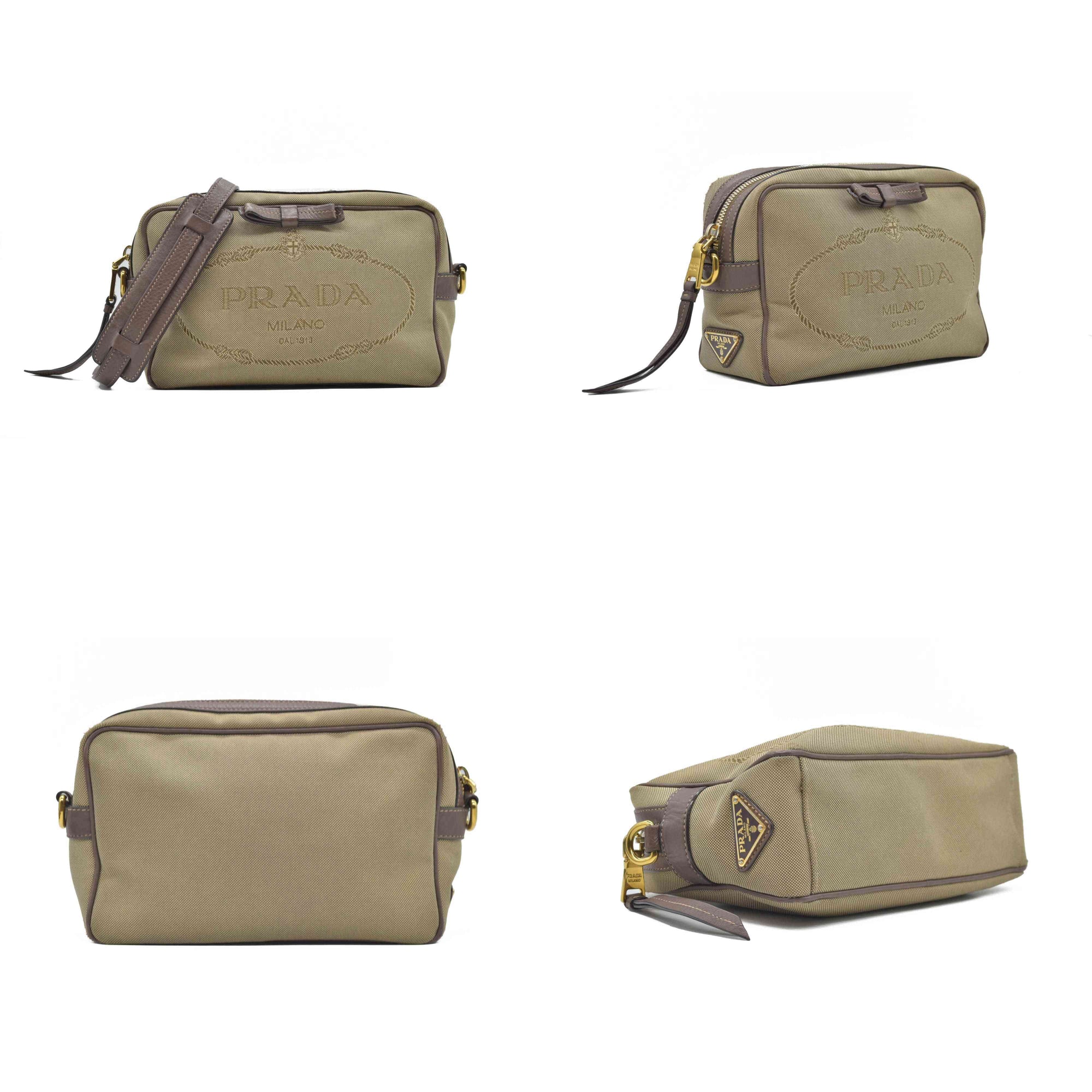 $1650 Prada Jacquard Logo Camera Bag Corda Bruciato