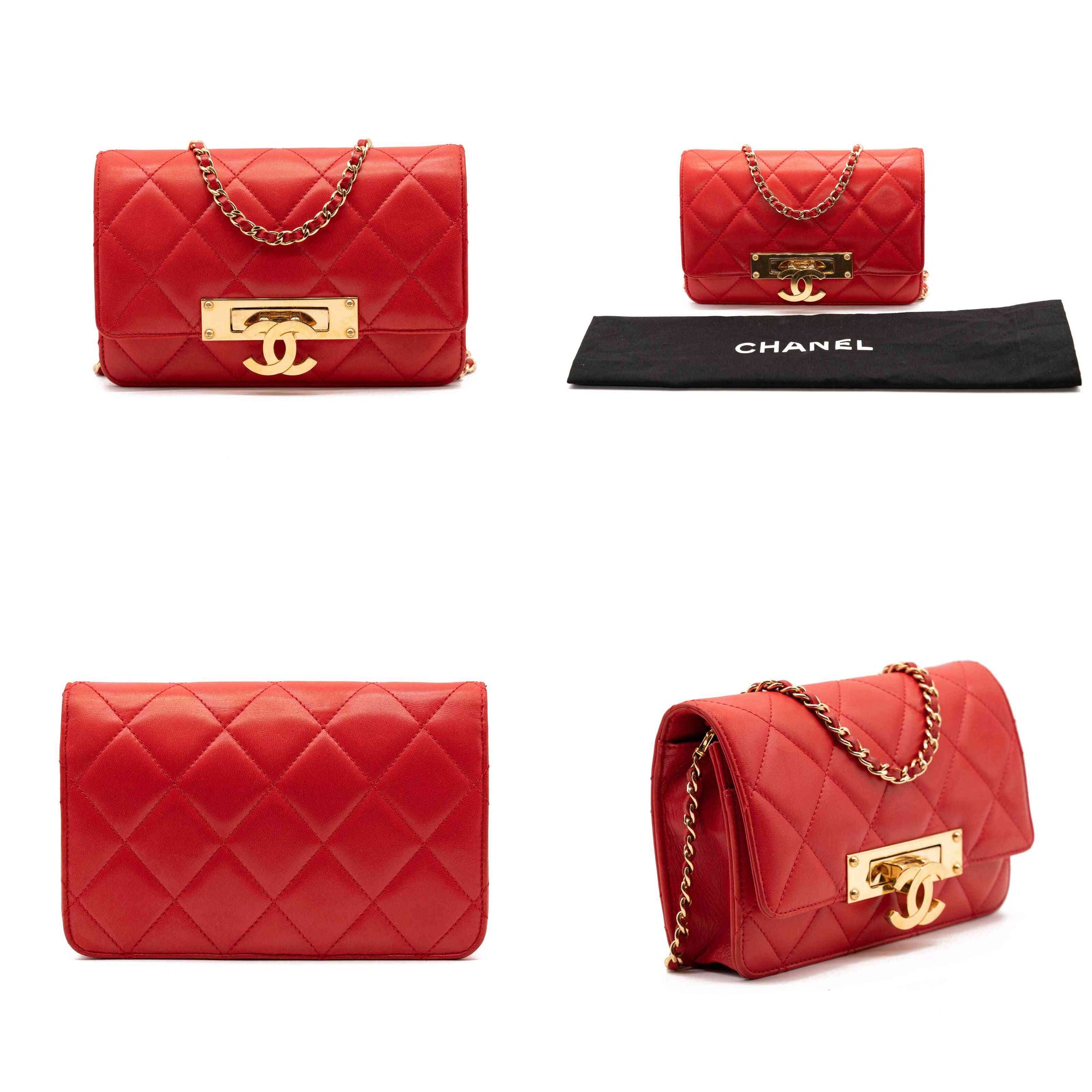 Chanel Lambskin Quilted Golden Class Wallet on Chain woc Red
