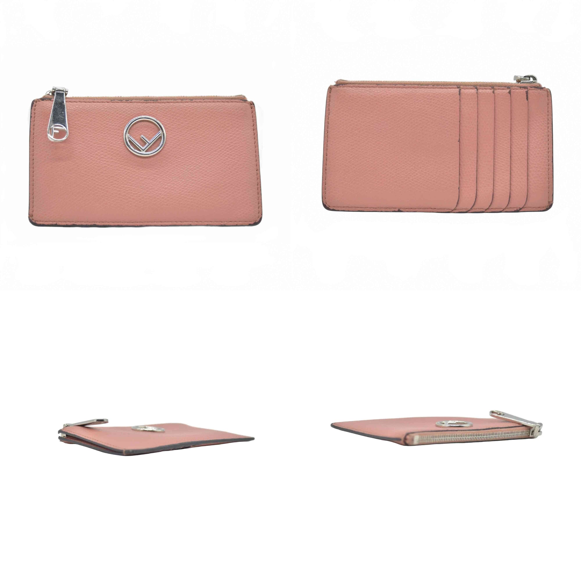 $550 FENDI F is Fendi Leather Zipped Coin Card Holder Pink