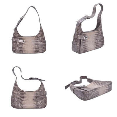 Salvatore Ferragamo Croc Embossed Beige Leather Hobo Shoulder Bag CONSIGNMENT
