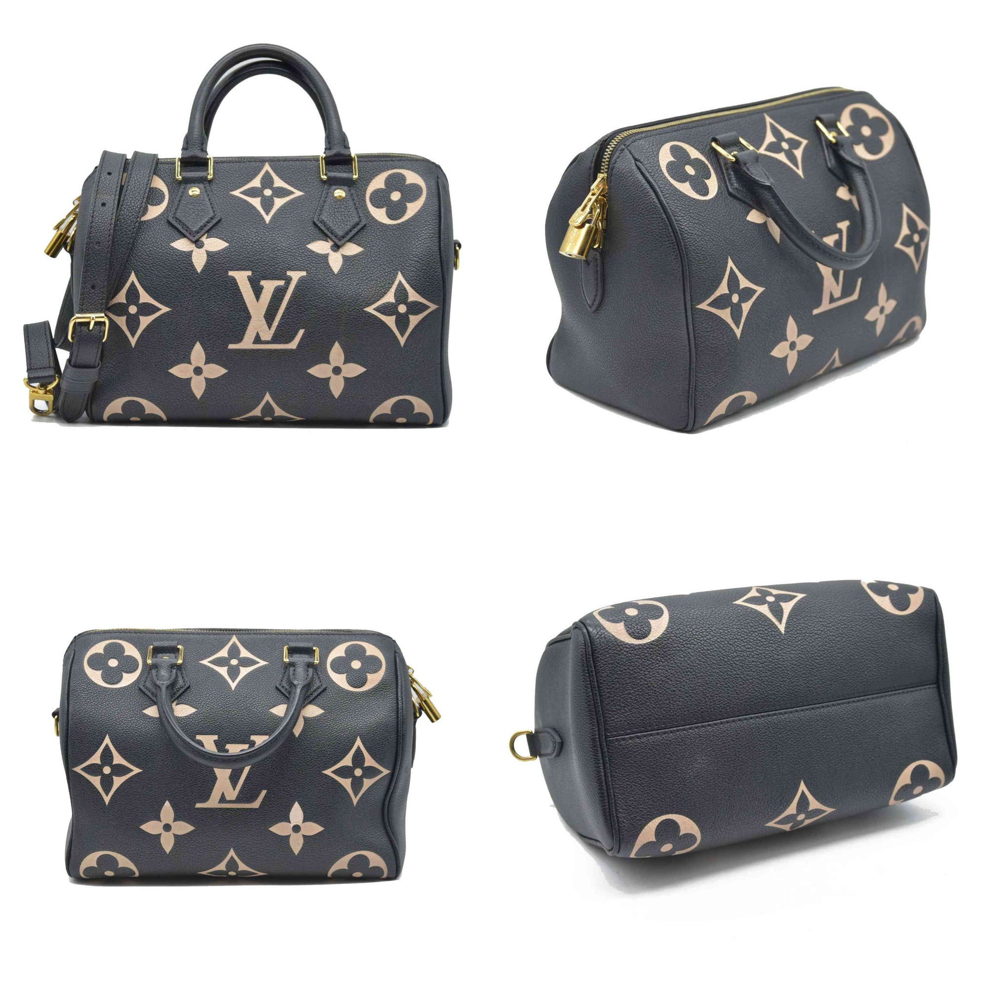 $3100 Louis Vuitton  Empreinte Monogram Giant Speedy Bandouliere 25 Black Beige