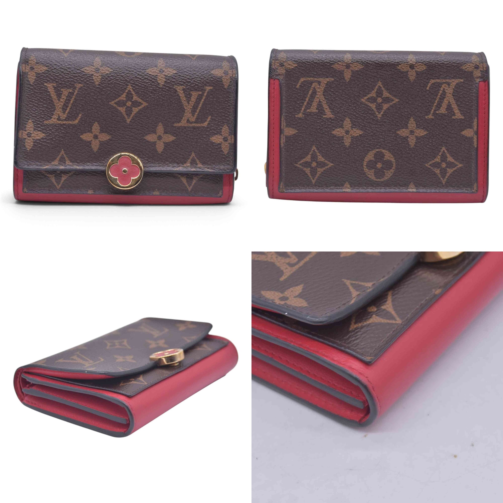 $680 LOUIS VUITTON LV Monogram Victorine Compact Wallet Red CONSIGNMENT 10021562