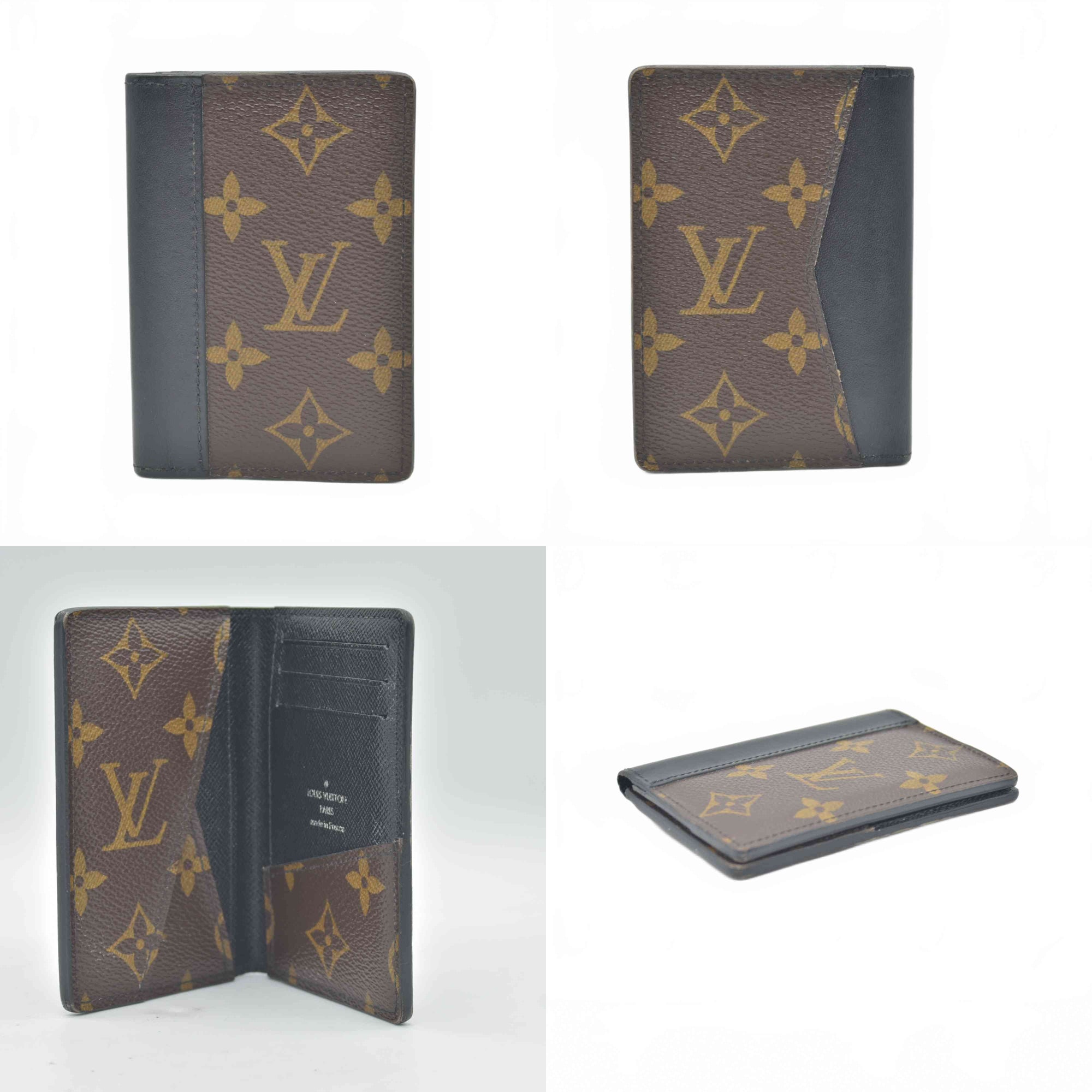 $520 2015 Louis Vuitton Monogram Macassar Organizer de Poche Black × Brown Card Case CT0175