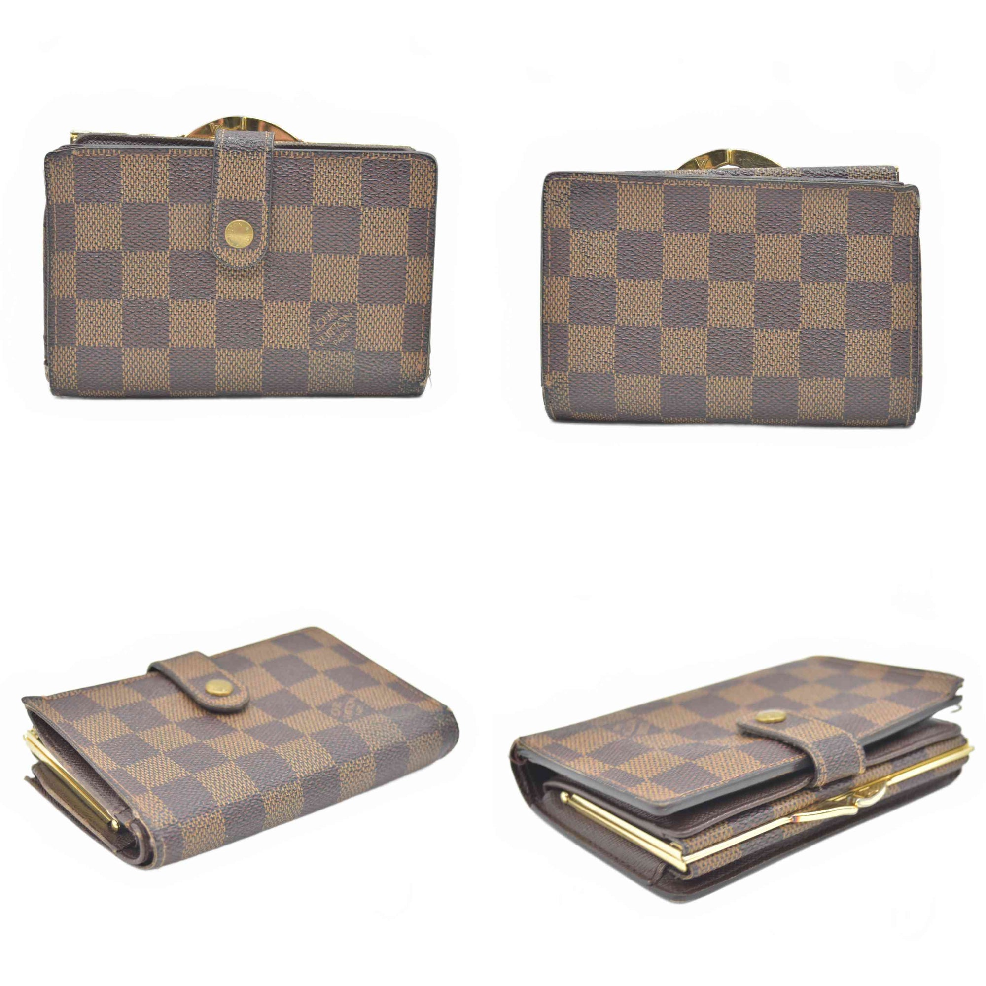 $750 2003 Louis Vuitton Damier Ebene Kisslock French Wallet MI0043