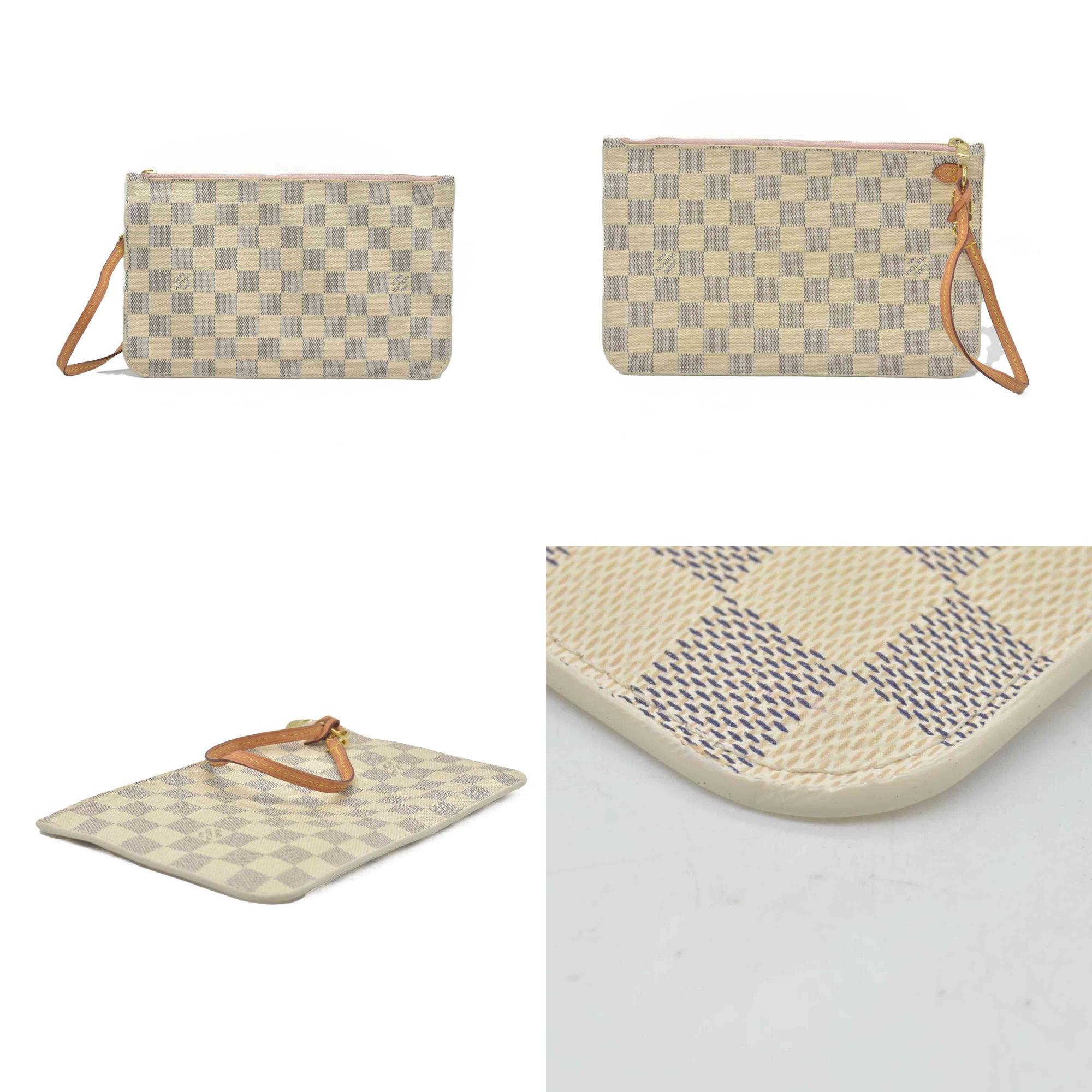 $600 Louis Vuitton Damier Azur Neverfull MM GM Pochette Rose Ballerine MS3179