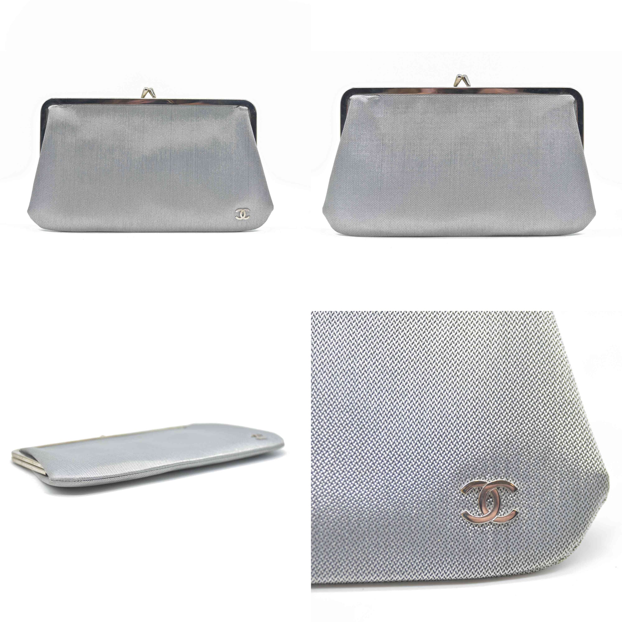 Chanel Kisslock Metallic Silver Clutch