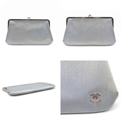 Chanel Kisslock Metallic Silver Clutch