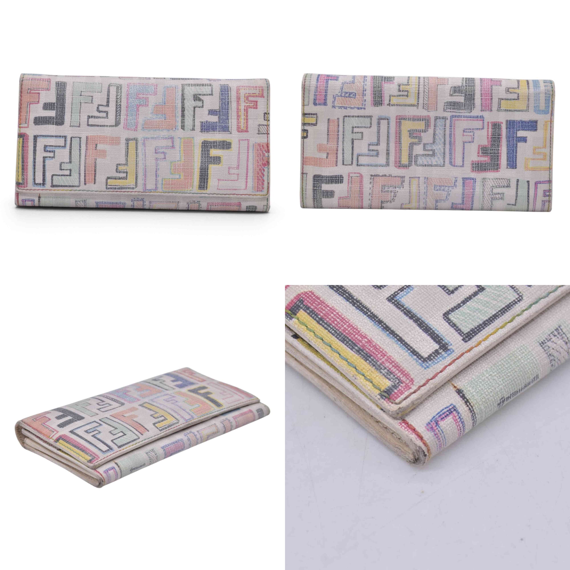 $620 FENDI Multicolor FF Monogram Pattern Long Wallet CONSIGNMENT 10021599