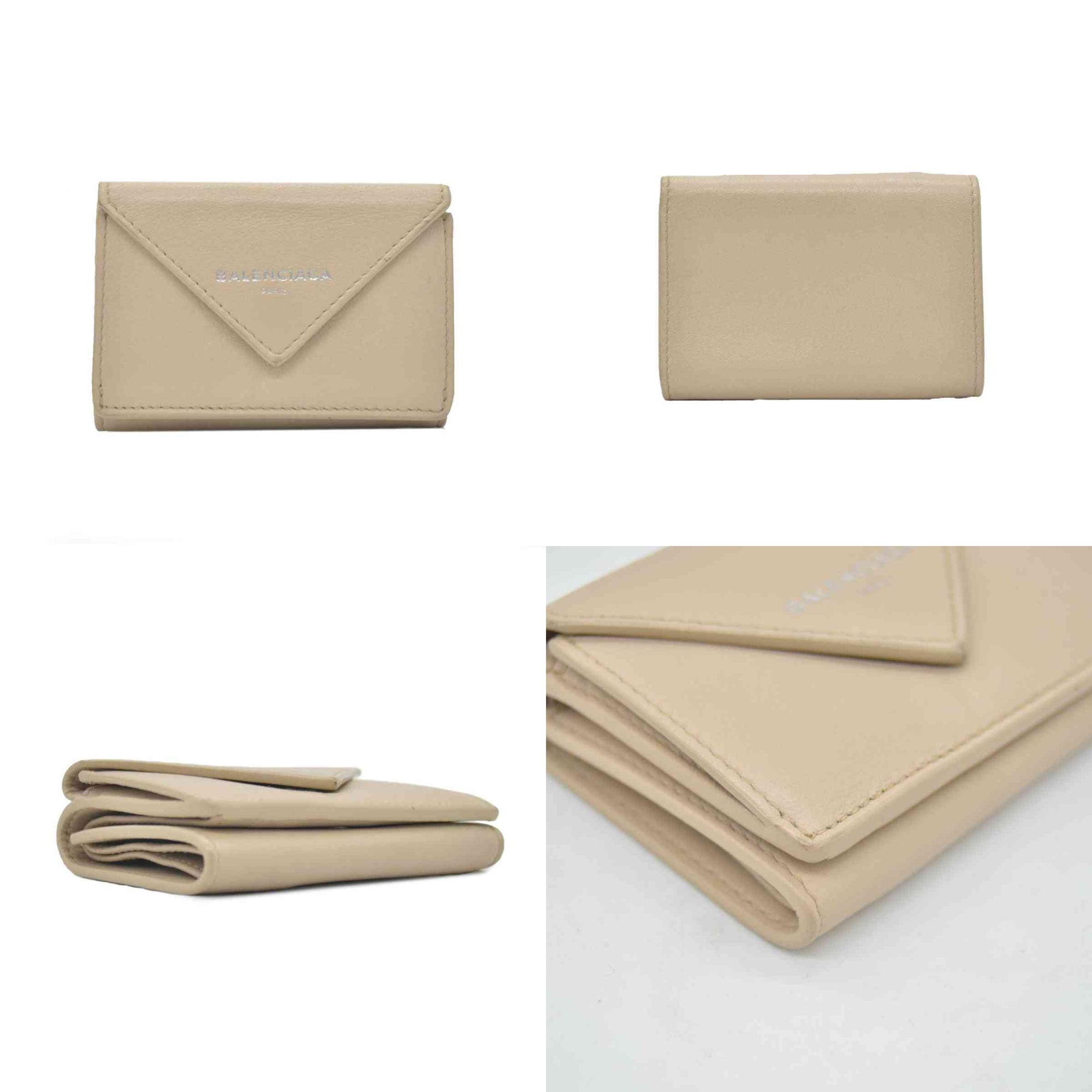 $450 BALENCIAGA Envelope Trifold Compact Wallet Beige CONSIGNMENT 10020290