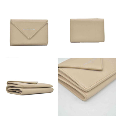 $450 BALENCIAGA Envelope Trifold Compact Wallet Beige CONSIGNMENT 10020290