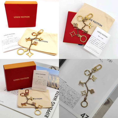 $675 Louis Vuitton Fleur de Monogram Bag Charm Chain Gold Beige