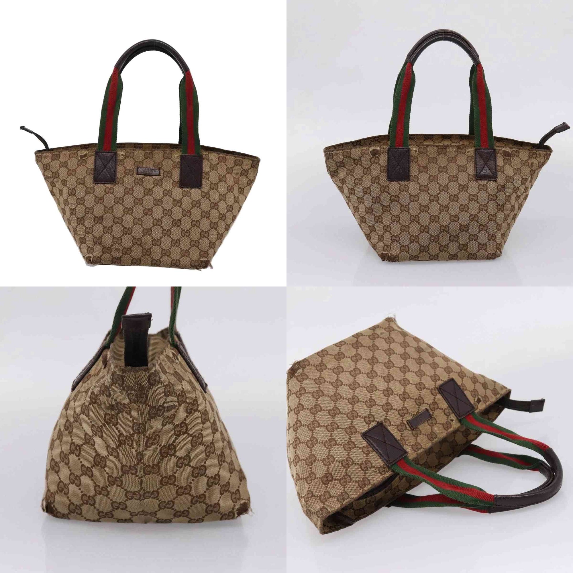 $850 Gucci Beige/Ebony GG Canvas Small Tote Bag