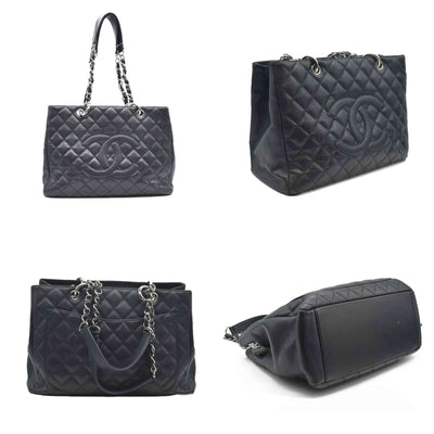 AUCTION $2900 Chanel  Caviar Quilted Grand Shopping Tote GST Black Silver Hardware 2008