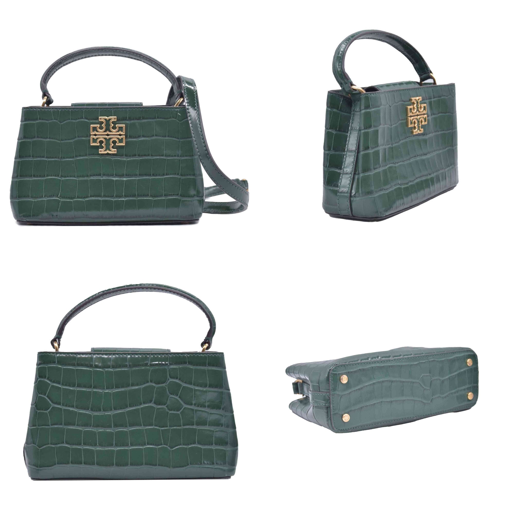$720 TORY BURCH Britten Handbag Green Croc Embossed CONSIGNMENT