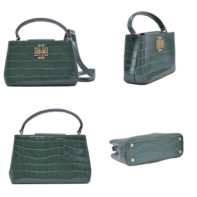 $720 TORY BURCH Britten Handbag Green Croc Embossed CONSIGNMENT