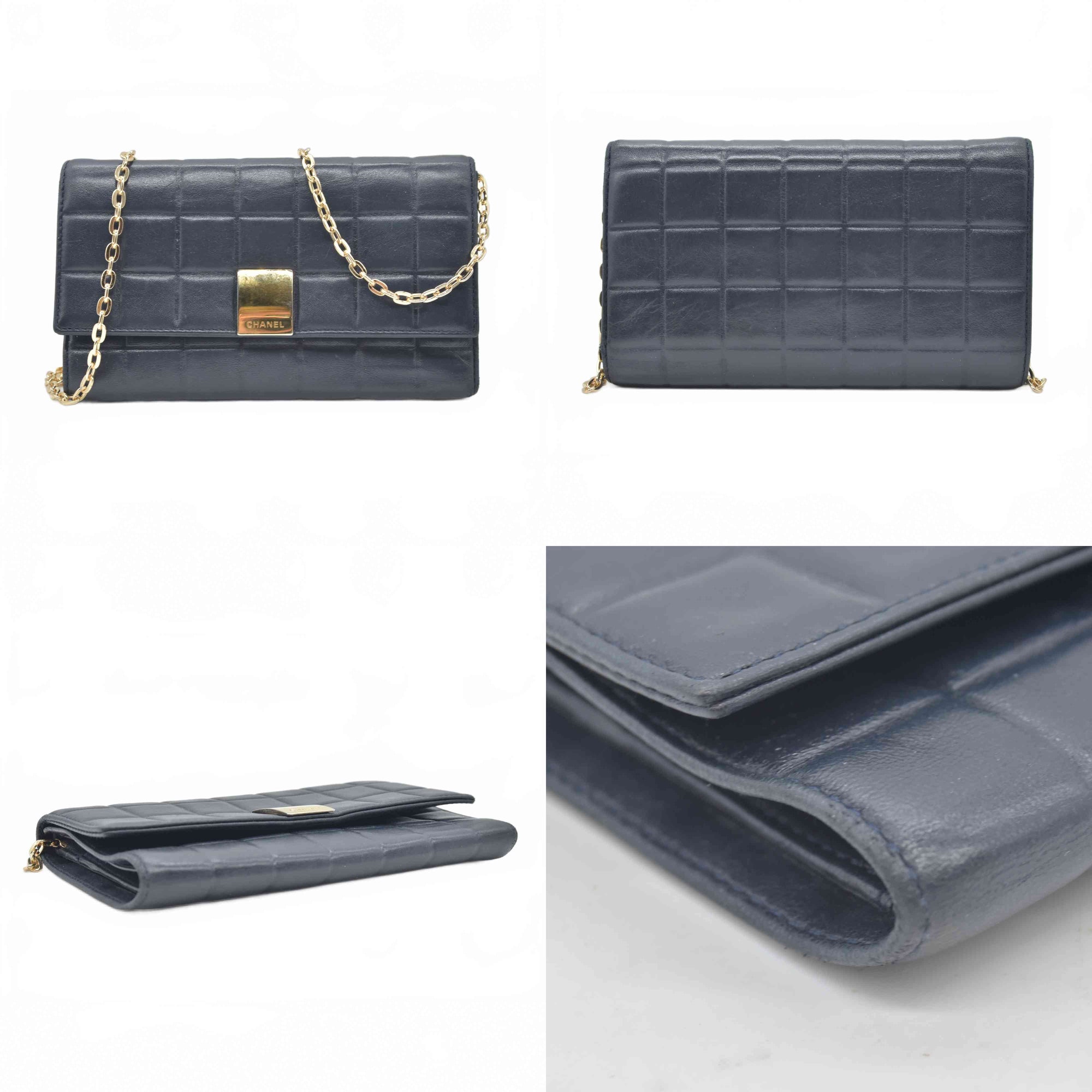 $1295 2003 Chanel Chocolate Bar Long Leather Wallet Black