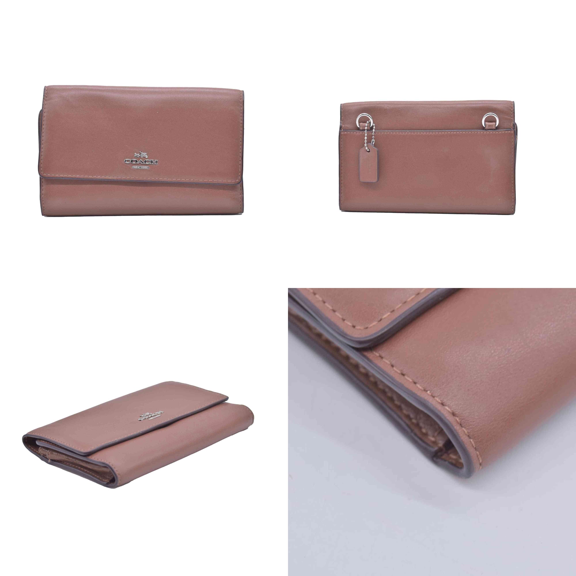 Coach Saffiano Tan Trifold Cross-grain Leather Wallet